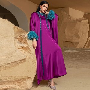 Elegant Purple Muslim <b>Abaya</b> Women Round Neck Long Sleeve Midi Plus Size Sequined Regular Hem Middle East Style <b>Prayer</b> - Product Image 5