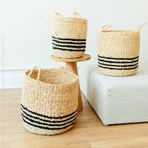 ชุดตะกร้าหวายตกแต่ง 3 ใบ พร้อมขอบสีดำ ตะกร้าเก็บของทำมือ ขายส่ง เป็นมิตรกับสิ่งแวดล้อม ผลิตในเวียดนาม - Product Image 6