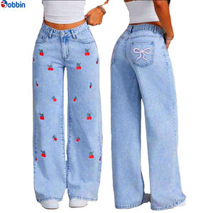 Pantalon baggy taille élastique pour femme, nouvelle collection été, coupe ample amincissante, jambes larges, longueur au sol, en jean - Product Image 1