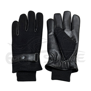 Gants d'hiver en cuir de mouton noir doublés polaire coupe-vent avec revers tricoté, nouvelle conception, compatibles écran tactile, à doigts entiers - Product Image 1