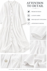 Premium 100% Cotton Women's Tiered Maxi <b>Dress</b> Simple Solid Modern Boho V-Neck Button-Front Eco-Friendly Fit Flare Silhouette - Product Image 2