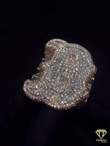 Luxury Boston B Letter Moissanite Diamond <b>Ring</b> Hip Hop Iced Out Rose Gold <b>Statement</b> Jewelry - Product Image 6