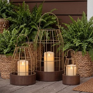 Handcrafted Brass <b>Birdcage</b> Candle Holders Teak Wood Base Wholesale Moradabad - Product Image 1