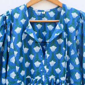 Belle robe en coton à motifs floraux, imprimée à la main, pour un usage décontracté. - Product Image 4