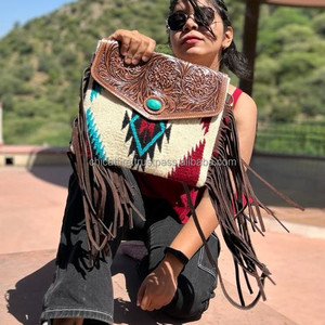 High Quality Hand Tooled Saddle Blanket Fringe Crossbody Bag for Women's Custom Luxury Designer Genuine Leather Shoulder Bags - Product Image 2