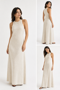 Elegante Vestido Maxi de Algodón para Mujer, Estilo Casual para Vacaciones, Cuello Redondo, Sin Mangas, Espalda Descubierta, Transpirable, Cintura Natural, Corte Recto - Product Image 5