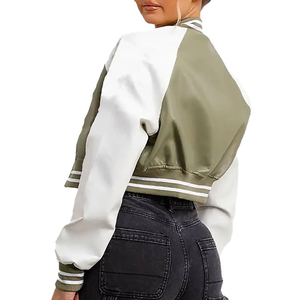 Nouvelle arrivée : Veste courte varsity pour femme en peau de mouton et coton, logo personnalisé, imperméable, écologique, tendance, vente en gros, faible MOQ, OEM - Product Image 4