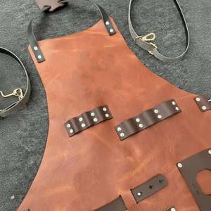 Tablier en cuir véritable tanné écologiquement, vêtements de travail professionnels durables, vente en gros pour les marques d'entreprises écologiques LPN-0288 - Product Image 4