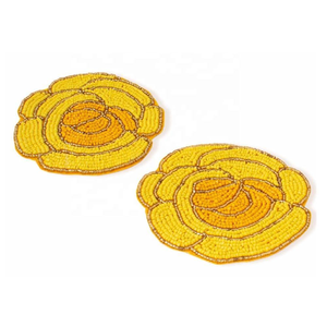 Flower Design Glass <b>Beads</b> <b>Coaster</b> Set of 4 Hand Embroidery Tea Coffee Mug <b>Coaster</b> Dining Table Use Home Festive Occasion <b>Coaster</b> - Product Image 2