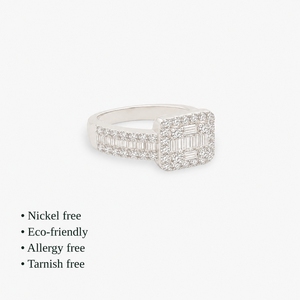 แหวนหมั้นเพชร CZ ทรงบริลเลียนท์คัท ดีไซน์เรขาคณิต ประดับเพชรแบบ Pave Setting เงินแท้ 925 ชุบโรเดียม แบรนด์ Jaura Jewels สำหรับชาวคริสต์ - Product Image 2