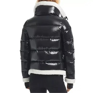 Women's Black <b>Quilted</b> <b>Jacket</b> With Faux Fur Collar And Hem Zipper Closure Winter Outerwear Short Length Full Sleeve - Product Image 6