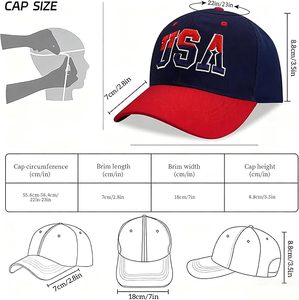 Casquette de baseball unisexe réglable en coton brodée USA à 5/6 panneaux avec patch drapeau américain, couleurs rouge, bleu, blanc, toutes saisons - Product Image 6