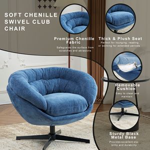 Silla de Oficina Giratoria de 360 Grados, Tapizada en Chenilla, Silla de Club/Acento con Cojín Extraíble y Base de Metal Negro - Product Image 2