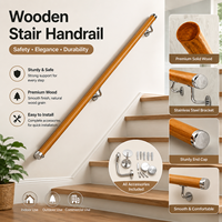 Rampe d'escalier murale en bois massif avec support en acier inoxydable, pour intérieur et extérieur, couleur personnalisable