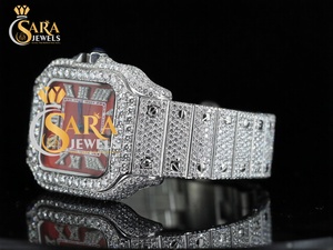 Montre de luxe de qualité exportée en or rose entièrement glacée avec cadran glacé pour hommes et femmes disponibles à la vente - Product Image 5