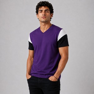 Camiseta de Manga Corta con Cuello en V para Hombre, 100% Algodón, Color Sólido, Tejido de Punto, Corte Regular, Informal, Ecológica, Transpirable, Servicio OEM - Product Image 5