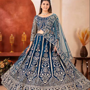 Último Modelo de Lehenga Choli para Mujer, Tradicional para Bodas, Festivales y Fiestas, Material Chinon, con Lentejuelas, Bordado y Cordones - Product Image 1