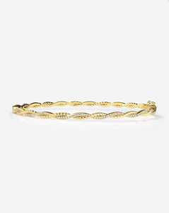 Diamond Twist <b>Bangles</b> 14K 18K <b>Solid</b> <b>Gold</b> Pave Round Lab Grown Hinged Push Clasp With Safety Latch Classic Everyday Wear Bracelet - Product Image 1