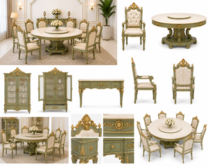Roman Inspired Hand Carved <b>Dining</b> Room Furniture Round <b>Dining</b> <b>Table</b> <b>Chairs</b> Set European Style <b>Dining</b> Furniture in Solid Teak - Product Image 6