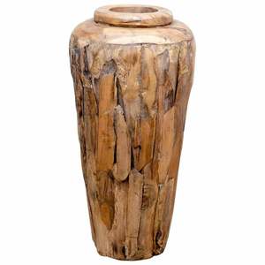 Vase en bois de teck massif 15,7x31,5 cm, ornement de jardin, décoration ornée - Product Image 4