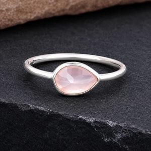 925 Sterling Silver Pink Rose <b>Quartz</b> <b>Ring</b> Handmade Small Teardrop Gemstone Stackable <b>Ring</b> - Product Image 1
