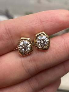Polished Gold Plated 925 Sterling <b>Silver</b> <b>Stud</b> <b>Earrings</b> with Round Brilliant Cut Moissanite for Certified Wedding for Unisex - Product Image 2