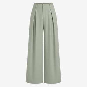 Womens High Waist Breathable Faux Linen Plain Dyed Solid Pleated <b>Wide</b> <b>Leg</b> <b>Pants</b> Retro Loose Fit Summer Office <b>Palazzo</b> ODM Custom - Product Image 3