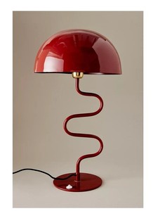 Modern Wavy-Stem Terracotta Mushroom Table Lamp squiggly stem and classic dome shade terracotta orange finish with a color-match - Product Image 3