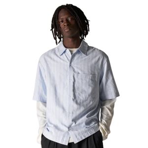 Camisa de Hombre a Rayas, Manga Corta, con Botones, Informal, Ligera, Tejida, para Verano, Rayas Verticales, Suministro al por Mayor OEM - Product Image 5