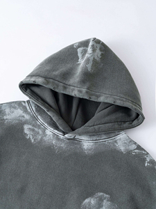 Sweat-shirt à capuche oversize noir délavé pour homme 2026 avec imprimé lettres sur le devant et poche kangourou style Hip Hop - Product Image 5