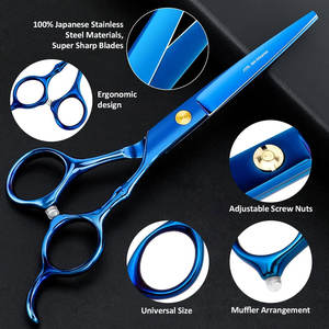 Tijeras de adelgazamiento de salón, tijeras rectas, herramientas, tijeras de corte de pelo, juegos de acero inoxidable, peluquería, instrumentos de belleza azules - Product Image 4