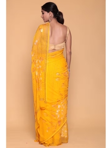 Sari KV Mustard con adornos y blusa sin coser - Product Image 2