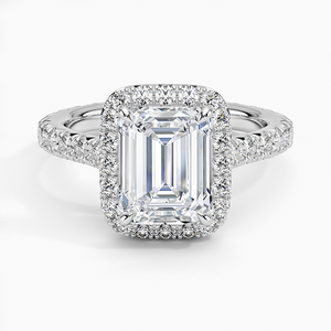 แหวน BOJ รุ่น 070 ทรง Emerald Cut เงินแท้ 925 ประดับเพชร Estelle Halo Solitaire น้ำหนัก 2 กะรัต สี D ความสะอาด VVS1 มอยส์ซาไนต์ รับรองโดย GRA ราคาประหยัด - Product Image 1