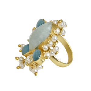 Laxmi Jewellers Amazonite Gemstone <b>Ring</b> 18K Gold Plated Resizable Women's Floral Style <b>Statement</b> <b>Ring</b> September Birthstone - Product Image 4