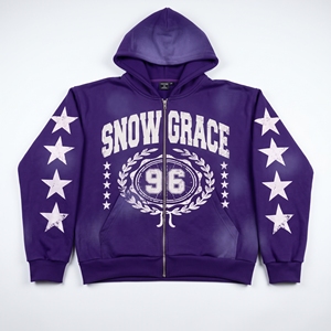 Sudadera con Capucha y Cierre de Cremallera Snow Grace para Hombre, Ropa Casual de Invierno, Diseño Estampado, Corte Holgado, 100% Algodón - Product Image 1