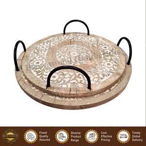 Juego de 2 bandejas de madera para servir alimentos, hechas a mano, con acabado blanco quemado, de calidad superior, muy vendidas, para uso en hoteles y restaurantes - Product Image 5