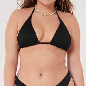Conjunto de Bikini Negro Acanalado con Cuello Halter para Mujer, Traje de Baño de Dos Piezas, Braguita Hipster de Tela Elástica, Estampado de Secado Rápido, Ropa de Playa - Product Image 6