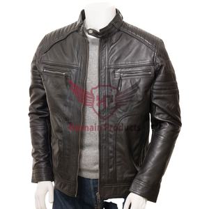 Veste de motard en peau de mouton ultra douce pour homme Design classique en cuir noir Ceinture réglable Poches zippées Style High Street - Product Image 1