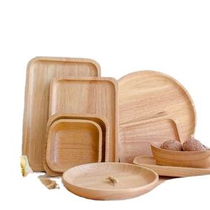 Ensemble de plateaux décoratifs en bois, multi-pièces, rectangulaires et ronds, design minimaliste, solution de rangement artisanale - Product Image 1
