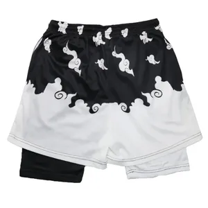 กางเกงขาสั้นออกกำลังกายแบบซับลิเมชั่นสองชั้นสำหรับผู้ชายและผู้หญิง สวมใส่ได้ทุกวันในช่วงฤดูร้อน เหมาะสำหรับวิ่งและเล่นน้ำ ผลิตจากโพลีเอสเตอร์คุณภาพสูง พิมพ์ลายสวยงาม - Product Image 2