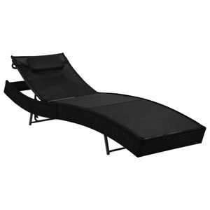 Chaise longue en polyrotin noir avec accoudoirs réglables, caractéristiques standard pour une détente confortable - Product Image 1