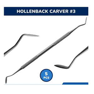 Hollenback Carver # 3 ou 5 pièces d'instruments chirurgicaux dentaires à double extrémité, avec poignée moletée, argentés, manuels, Classe I - Product Image 1