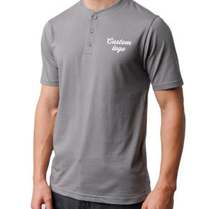 T-shirts pour hommes Henley à manches courtes, coupe classique, 100% coton, respirants, séchage rapide, avec logo imprimé sur le devant personnalisé - Product Image 4