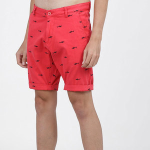 Shorts Oxford rouges pour hommes avec imprimé requin, taille mi-haute, fermeture boutonnée, style décontracté, type Bermuda - Product Image 2
