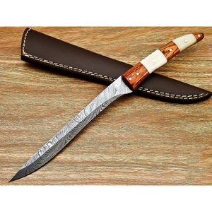 Cuchillo de filetear de acero de Damasco forjado a mano Ahmad Fabric con mango de madera ambidiestro, acabado mate, hoja de 7 pulgadas y funda de cuero - Product Image 5