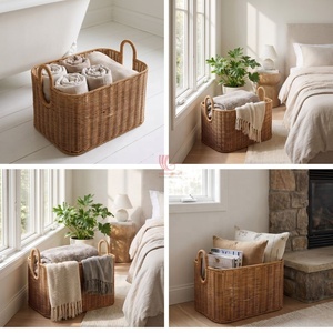 Cesta Rectangular de Mimbre Sintético con Asas, Diseño Moderno con Patrón Ondulado, Organizador Multifuncional para Baño - Product Image 3