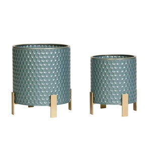 Ensemble de pots à fleurs modernes en métal pour intérieur, finition martelée, base en métal doré, pots décoratifs pour la décoration de la maison, prix abordable - Product Image 1