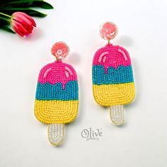 Boucles d'oreilles pendantes en perles de rocaille faites à la main, motif fraise rouge et verte, bijoux floraux pour femme, accessoires de fête en polyester - Product Image 2