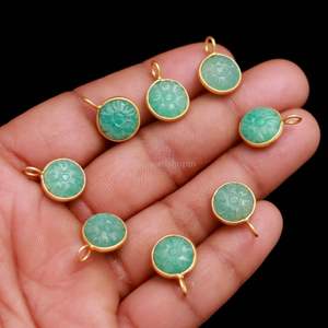 Pendentif fleur en amazonite naturelle, pierre précieuse sculptée à la main, charme en argent sterling 925, pendentif en pierre d'amazonite pour bijoux, 11 mm - Product Image 4