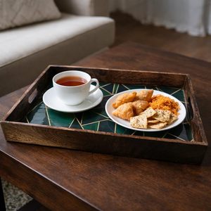Bandeja de Servir de Madera con Diseño Geométrico para Desayuno, Rectangular, Multiusos, con Asas, Disponible para Hoteles y Cafeterías - Product Image 6